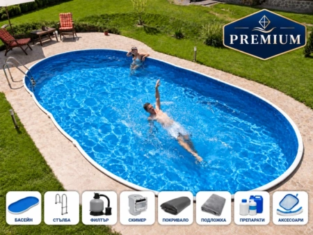 Басейн Azuro 405DL Premium със стълба и оборудване: филтър, скимер, покривало, подложка и аксесоари