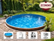 Басейн Azuro 400DL пакет ECONOMY със скимер, стълба и филтър – кръгъл басейн с дървесна стена