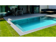 Иноксов басейн INOXIS 450 4,50 × 3,00 м в модерен двор