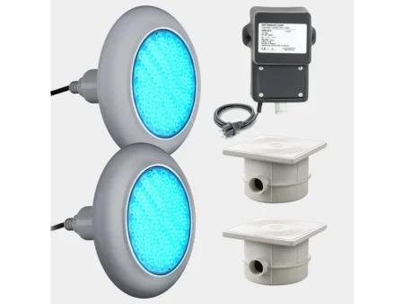 Комплект 2 бр. LED RGB подводно осветление POOLSANA VARIO 25W с 7 цвята и сива рамка