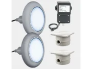 Комплект 2 LED подводни прожектора за басейн POOLSANA VARIO 18W сива рамка с трансформатор
