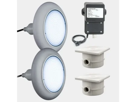 Комплект 2 LED подводни прожектора за басейн POOLSANA VARIO 18W сива рамка с трансформатор