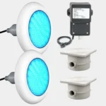 Комплект 2 LED RGB прожектора за басейн POOLSANA VARIO 25W със 7 цвята и бяла рамка