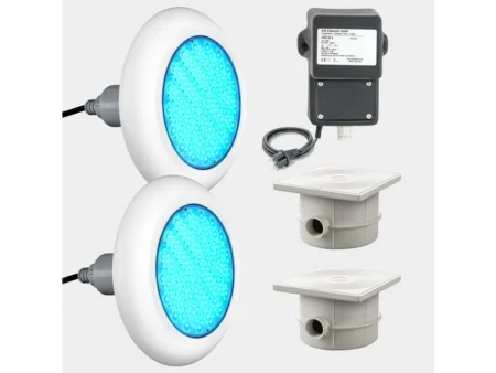 Комплект 2 LED RGB прожектора за басейн POOLSANA VARIO 25W със 7 цвята и бяла рамка