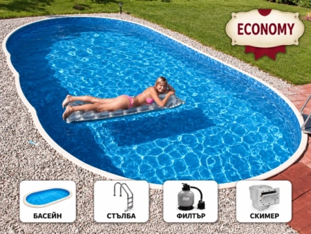 Овален басейн Azuro 407DL Economy със стълба и пясъчна филтрация, жена на надуваем дюшек