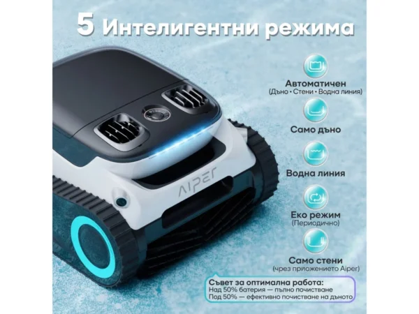 Робот за почистване на басейн Aiper Scuba N1 Pro, безжичен, до 200 m², 180 мин, WavePath™ 2.0, MicroMesh™ 3 μm, дъно/стени/водна линия