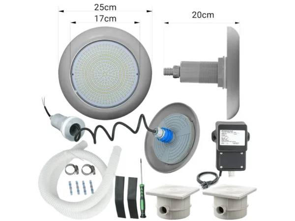 Комплект 2 LED подводни прожектора за басейн POOLSANA VARIO 18W сива рамка с трансформатор