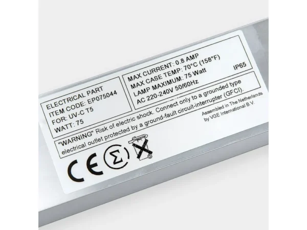 UV-C уред за дезинфекция на басейн от неръждаема стомана – Технически етикет