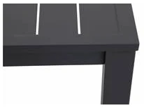 Corner of the frame and leg of a Compact garden table, close-up