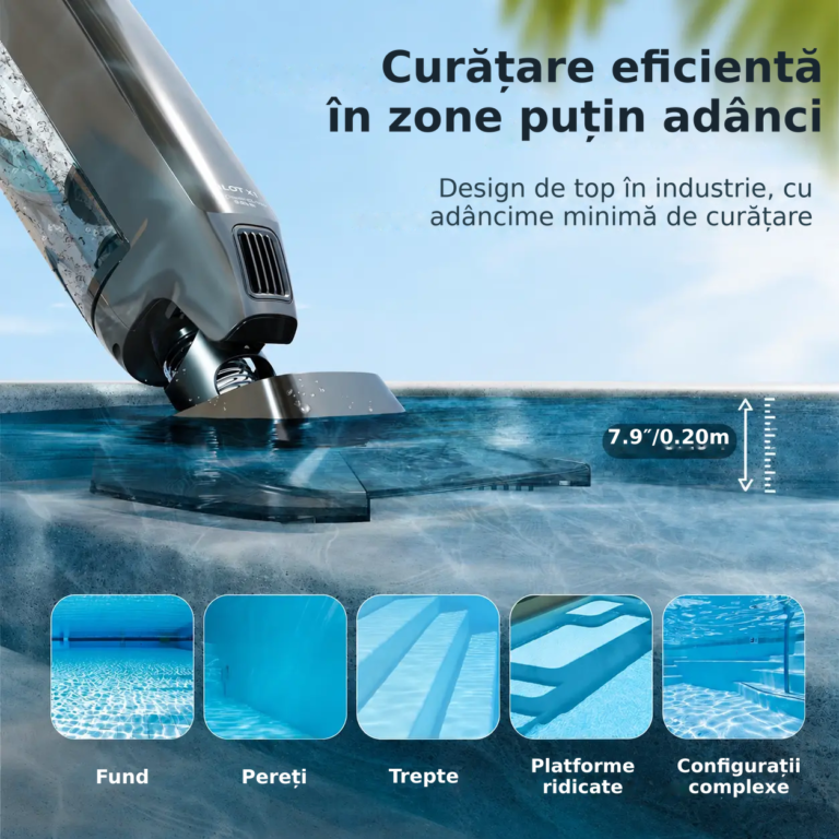 Aiper Pilot X1 – robot fără fir pentru curățarea piscinei de până la 2,5 m – Curățare eficientă în zone puțin adânci, Design