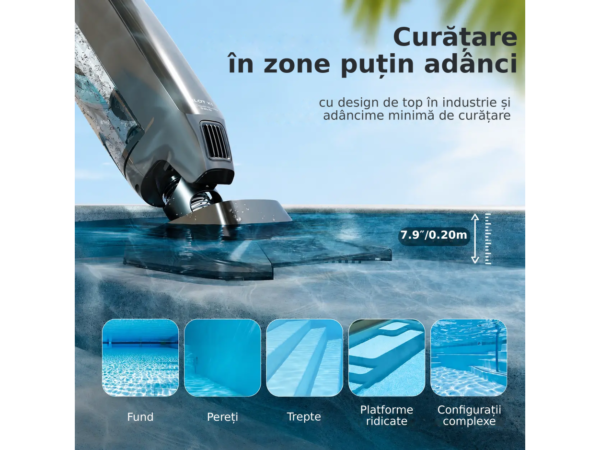Aiper Pilot X1 – robot fără fir pentru curățarea piscinei de până la 2,5 m – Curățare, în zone puțin adânci