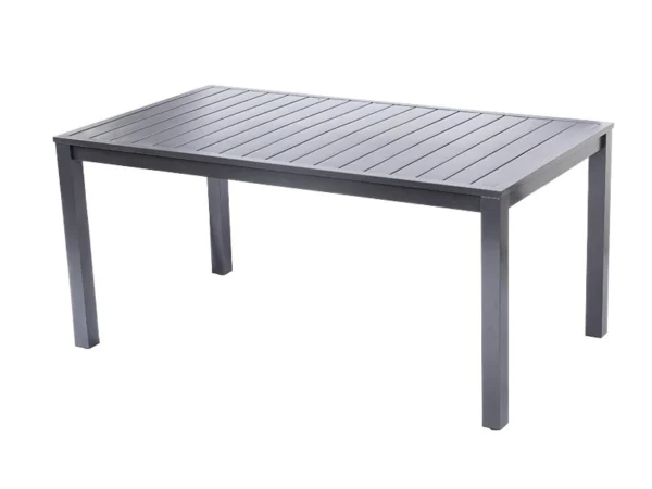 Compact aluminum garden table with a rectangular top, front view