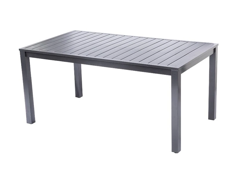 Compact aluminum garden table with a rectangular top, front view