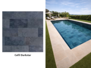 Armierte Poolfolie Cefil Keramik Darkstar – Dekormuster und Pool mit der Poolfolie