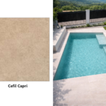Armierte Poolfolie Cefil Onyx Capri – Dekormuster und Pool mit der Poolfolie