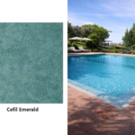 Armierte Poolfolie Cefil Onyx Emerald – Dekormuster und Pool mit der Poolfolie