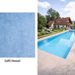 Armierte Poolfolie Cefil Onyx Hawaii – Dekormuster und Pool mit der Poolfolie