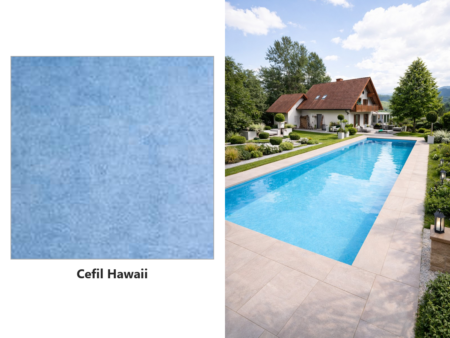 Армиран линер Cefil Onyx Hawaii – мостра на десена и басейн с линера