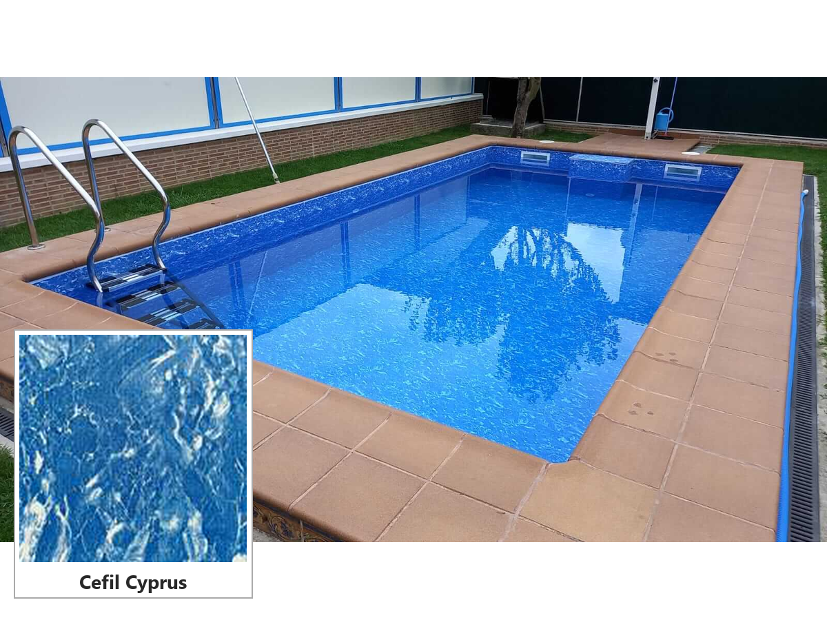 Armierte Poolfolie Cefil Passion Cyprus – Dekormuster und Pool mit der Poolfolie Armierte Poolfolie Cefil Passion Cyprus – Dekormuster und Pool mit der Poolfolie