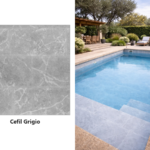 Armierte Poolfolie Cefil Victoria Grigio – Dekormuster und Pool mit der Poolfolie
