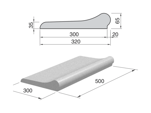 Diagram of Rustic coping stone with dimensions