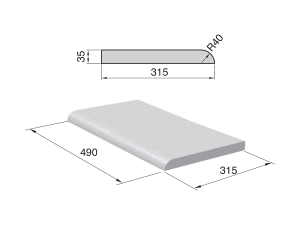 Diagram of Woodstyle coping stone with dimensions