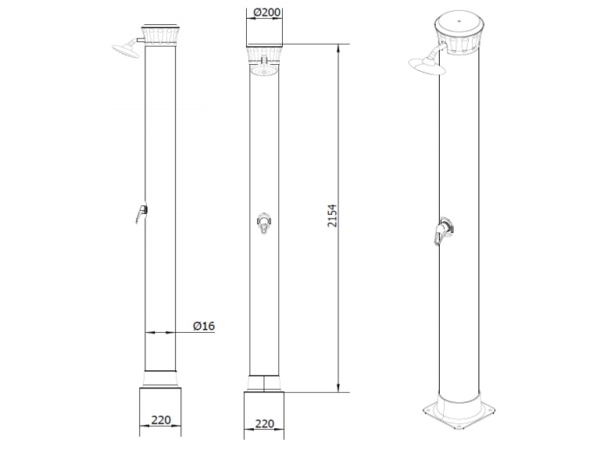 Drawing with the dimensions of the DUO 40 l solar shower