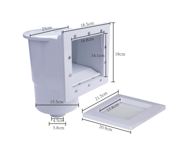 Dimensioned drawing of the Azuro De Luxe skimmer