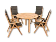 Four chairs with Graphite high-back chair cushions around a round wooden table