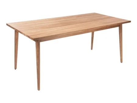 Masă Flores 180 × 90 cm din tec cu picioare elegante, vedere laterală
