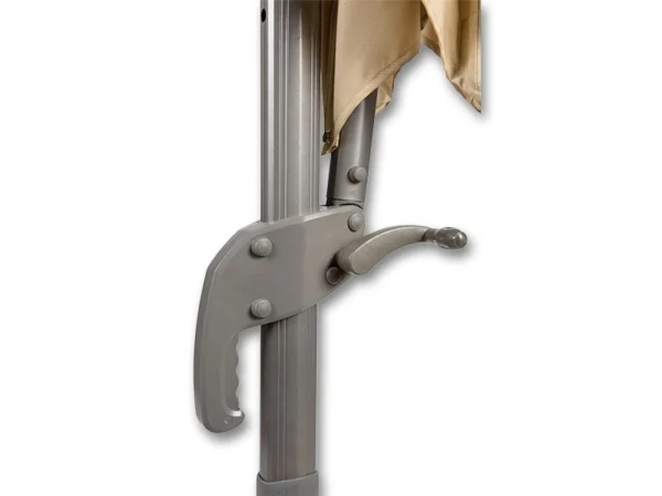 Handle and crank of the mechanism of a natural Santorini umbrella, close-up