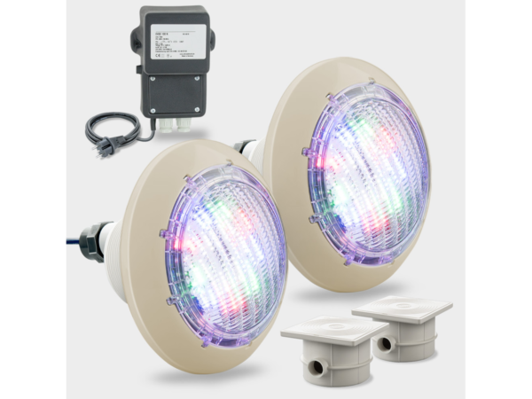 Комплект с 2 RGB прожектора, трансформатор и две кабелни кутии, пясъчна бленда