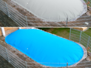 Prelată gonflabilă de iarnă MTH Air Protect UNI bicoloră albastru/gri pentru piscină ovală
