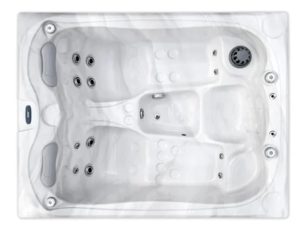 Jacuzzi Emerald Basic văzut de sus – amplasarea duzelor pe șezlonguri și pe șezut