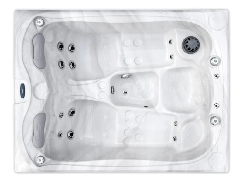 Jacuzzi Emerald Basic văzut de sus – amplasarea duzelor pe șezlonguri și pe șezut