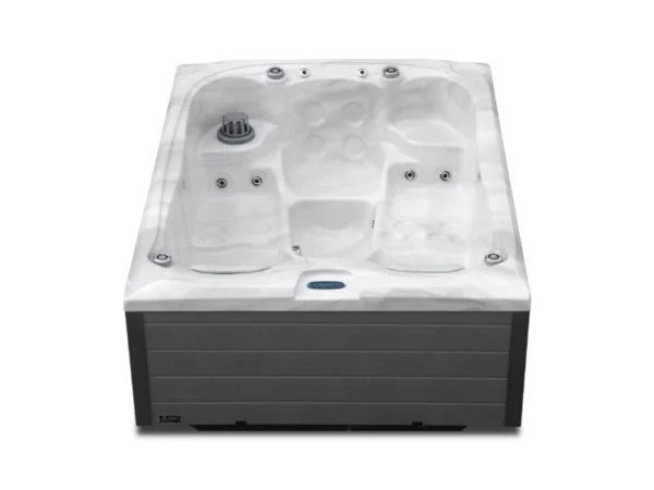 Jacuzzi Emerald Basic în marmură albă, vedere spre skimmer și panoul de comandă de pe margine