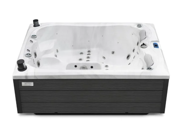 Jacuzzi Emerald în marmură albă, vedere laterală cu lambriul antracit