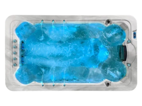 Aquas swim spa with working jets and moving water, view from above
