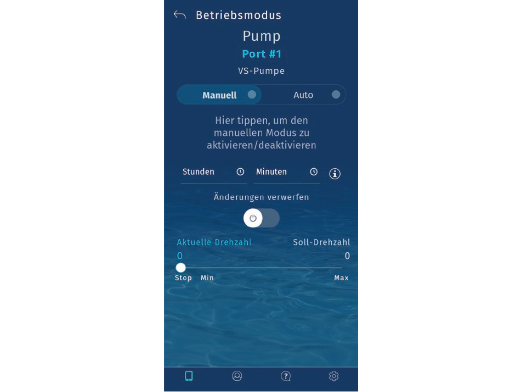Екран на приложението BADU Connect за управление на помпата