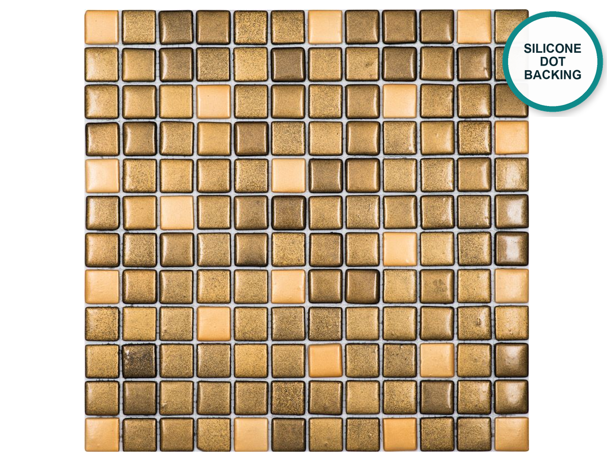 Embossed glass-ceramic bathroom mosaic Sandalo – amber-brown, 317 × 317 mm sheet