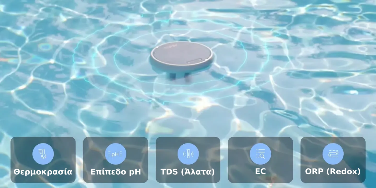 Έξυπνο μόνιτορ Aiper HydroComm Pro που επιπλέει στο νερό της πισίνας