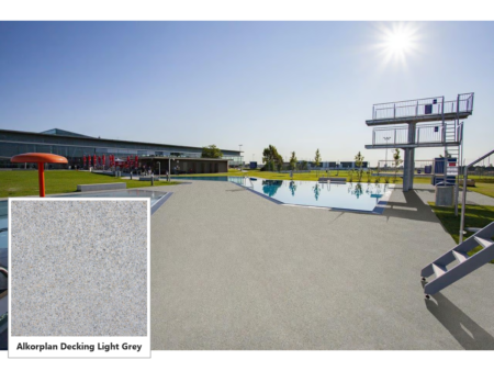 Фолио Alkorplan Decking Light Grey – мостра и светлосива настилка около басейн