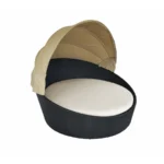 Șezlong de grădină Kayu cu copertină ridicată și pernă crem, vedere laterală