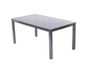 Compact aluminum garden table with a slatted top, view from above and the side