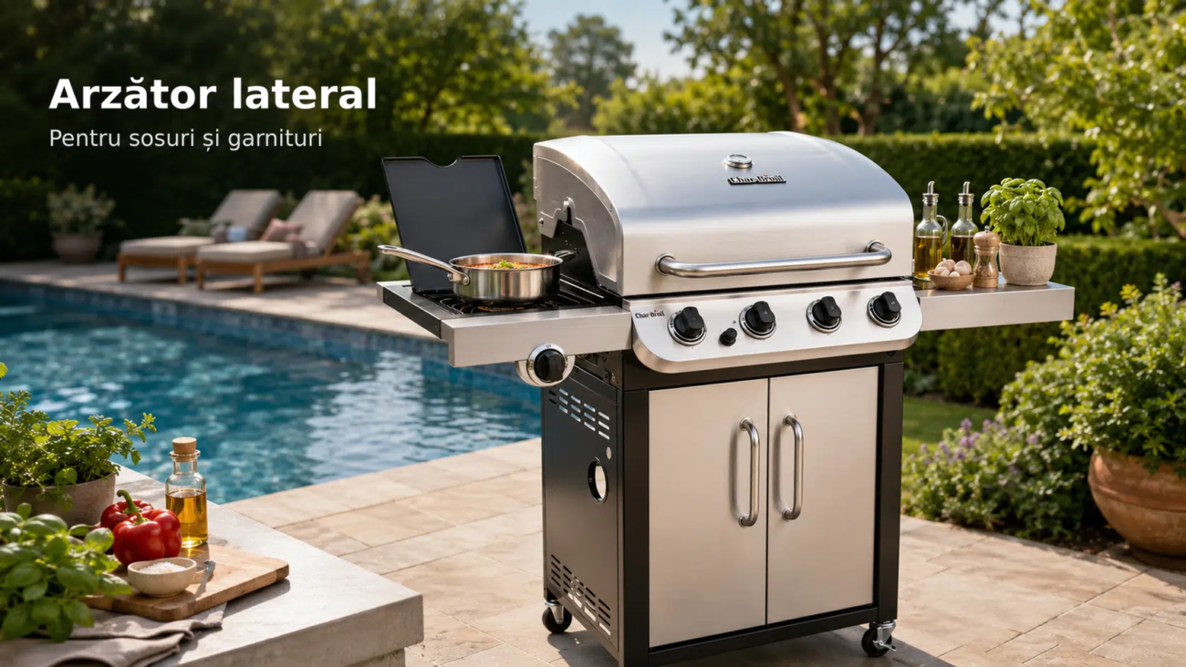 Grătar pe gaz Char-Broil Convective 440S – 4+1 arzătoare, grătar din fontă și arzător lateral – Arzător lateral, Pentru sosur