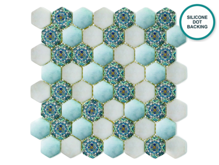 Hexagonal glass-ceramic mosaic Acquamarina – mosaic sheet