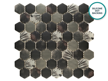 Hexagonal glass-ceramic mosaic Bosco Nero – mosaic sheet