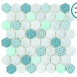 Hexagonal glass-ceramic mosaic Ciano – mosaic sheet