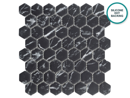 Hexagonal glass-ceramic mosaic Nero Belgio – mosaic sheet