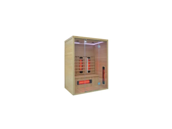 Infrared sauna Marimex POPULAR 3003 XL, front view with the colour lighting off, a glass door and heaters